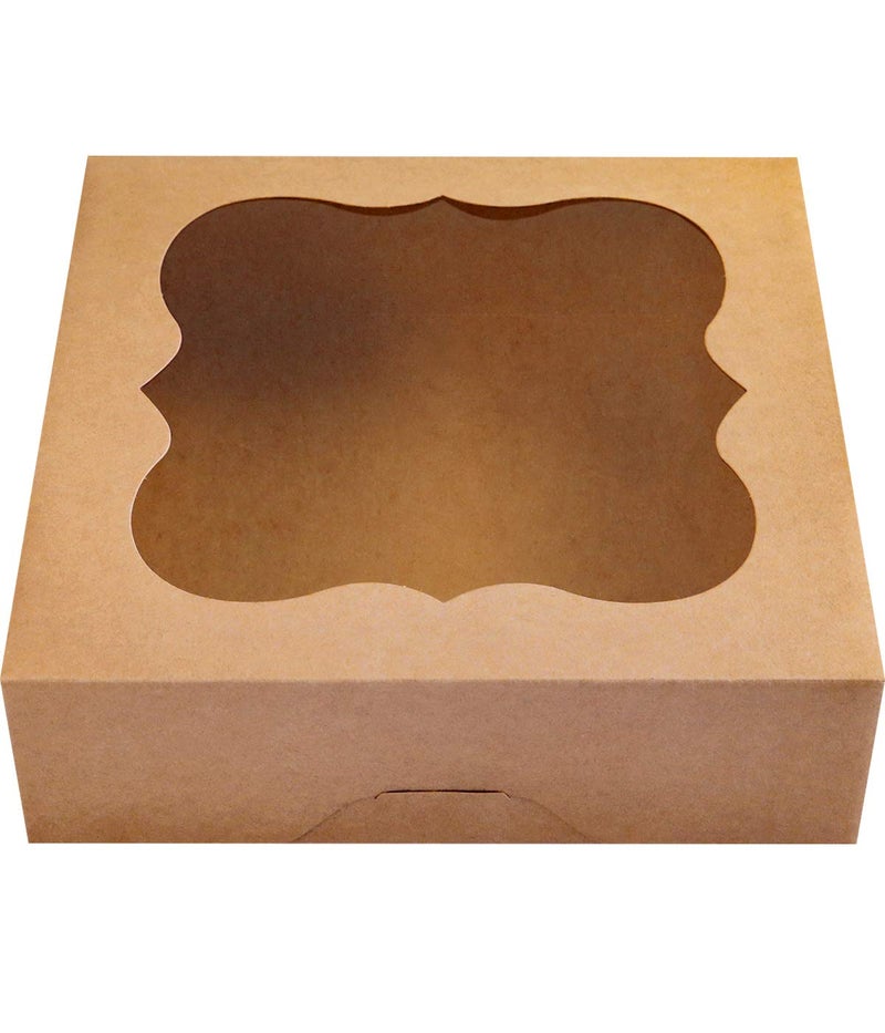 CHERRY 15-Pack 10""x10""x3""Brown Bakery Boxes with PVC Window for Pie and Cookies Boxes Small Natural Kraft Paper Box 10x10x3inch Pack of 15 - Image 1